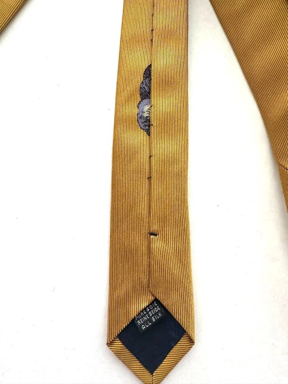 Vintage Fornasetti Milano Gold Silk Necktie Surrealist Pansy Eye Made in Italy